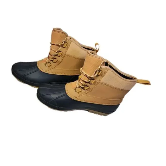 Universal Thread Women's 10 Duck Boots Waterproof Rain Lace Up Tan Black Ankle - Picture 9 of 16